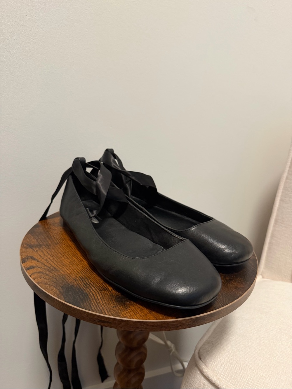 Jeffrey Campbell Black Leather Ballet Tie-Up Flats - Picture 2 of 3